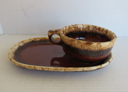 VINTAGE ~ HULL ~ BROWN DRIP ~ SNACK TRAY AND SOUP MUG SET