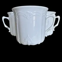 3 TIRSCHENREUTH BARONESSE WHITE MUGS SET VINTAGE EMBOSS SCALLOP CUPS GERMANY LOT