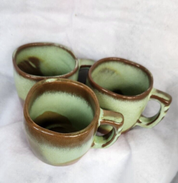 VTG FRANKOMA POTTERY 5C PRAIRIE GREEN PLAINSMAN COFFEE MUG SET OF 3 CUPS
