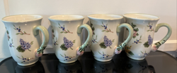 SET OF 4 PRINCESS HOUSE 12 OZ ~ VINTAGE GARDEN ~ COFFEE MUGS ~ FLORAL BOTANICAL