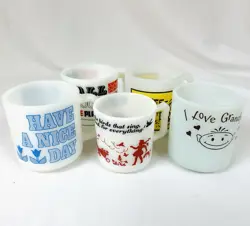 VTG MIXED LOT MILK GLASS COFFEE MUGS MCM GRAPHICS