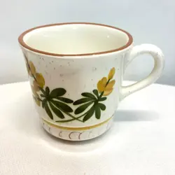 VTG MCM STANGL POTTERY GOLDEN BLOSSOM HAND PAINTED STONEWARE COFFEE MUG CUP READ