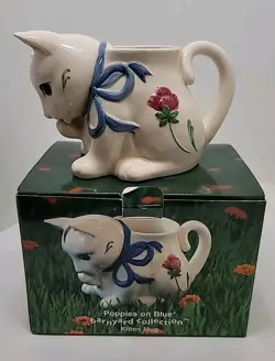 VINTAGE LENOX POPPIES ON BLUE BARNYARD KITTEN MUG