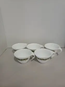 VINTAGE SET OF 5 CORELLE SPRING BLOSSOM CRAZY DAISY GREEN COFFEE CUPS MUG HOOK