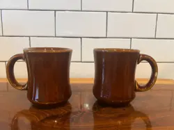 2 BROWN CERAMIC COFFEE MUG CUP HEAVY VINTAGE DINER RESTAURANT WARE CLASSIC