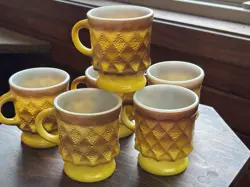 6 VINTAGE FIRE KING ANCHOR HOCKING KIMBERLY DIAMOND COFFEE CUPS YELLOW OMBR