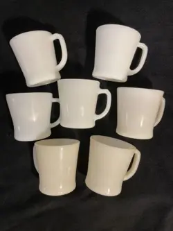 SET OF 7 VINTAGE FIRE KING ANCHOR HOCKING WHITE MILK GLASS COFFEE CUP MUGS