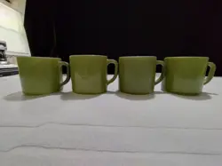 VINTAGE FEDERAL GLASS MUG,S CUP,S AVOCADO GREEN SET OF 4