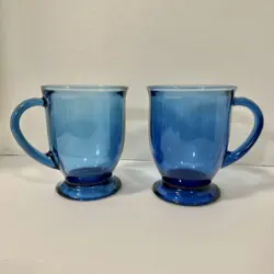 HOCKING MUGS-COBALT BLUE-GLASS-FOOTED-COFFEE