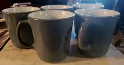 VINTAGE SLATE BLUE MILK GLASS PYREX CORNING COFFEE CUPS MUGS SET OF 5