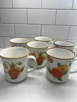 VINTAGE MIKASA CALIFORNIA POPPIES C9051 MUG JAPAN SET OF 6 FLORAL