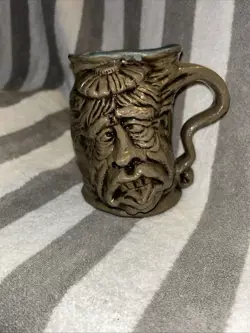 JIM RUMPH STUDIO ART  POTTERY OGRE FACE MUG TROLL INSIDE TANKARD STEIN VINTAGE