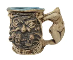 VINTAGE RUMPH NUDE LADY HANDLE FACE POTTERY MUG 1971
