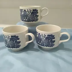 VINTAGE CHURCHILL BLUE WILLOW CUPS MUGS SET OF 3