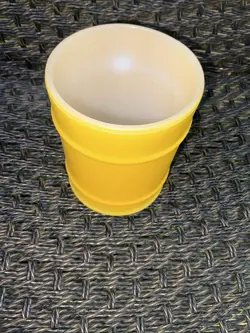 VINTAGE ANCHOR HOCKING FIRE KING YELLOW BARREL RANGER MUG COFFEE CUP MILK GLASS