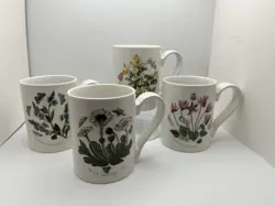 VTG PORTMEIRION BOTANIC GARDEN 12 OZ COFFEE TEA MUGS SET OF 4 MADE IN BRITAIN