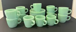 12 VINTAGE JADEITE FIRE KING COFFEE CUPS MUGS & SAUCERS RESTAURANT THICK 3
