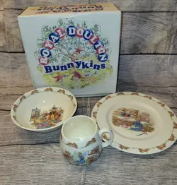ROYAL DOULTON BUNNYKINS  BONE CHINA 3 PC SET PLATE BOWL CUP MUG VINTAGE EUC