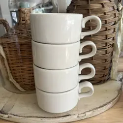 HOMER LAUGHLIN VTG SET OF 4 HEAVY RESTAURANT WARE DINER OFF WHITE COFFEE MUG CUP
