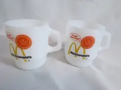 (2) ANCHOR HOCKING OVEN PROOF FIRE KING MCDONALD'S GOOD MORNING VINTAGE, MUGS!