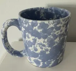 VINTAGE BENNINGTON POTTERS VERMONT MUG BLUE & WHITE AGATE MORNING GLORY