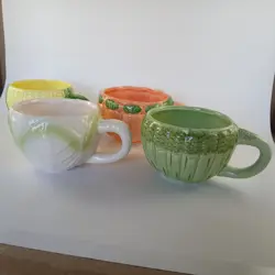 SET OF VINTAGE SOUP BOWLS CABBAGE, CORN, CARROT  ASPARAGUS MUGS VEGETABLE  FARM