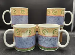 VINTAGE SET OF 4 MALAGA BY SAKURA COFFEE MUG ABSTRACT ART DESIGNED BY SUE ZEPKIN