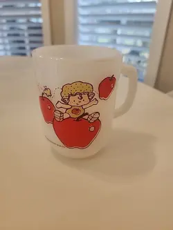 VINTAGE 1980 ANCHOR HOCKING FIRE KING USA MILK GLASS APPLE DUMPLING MUG