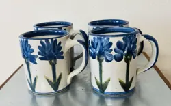 LOUISVILLE STONEWARE CORNFLOWER BLUE MUGS SET OF FOUR KENTUCKY USA VINTAGE (4)