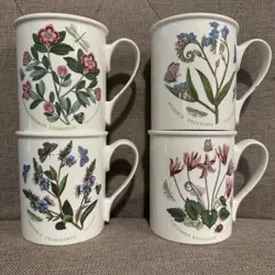 VTG PORTMEIRION BOTANIC GARDEN 25TH ANNIVERSARY BREAKFAST MUG SET (4) CIRCA 1818