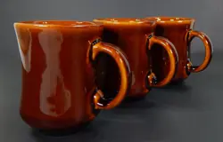 3 VTG TUXTON BROWN CERAMIC COFFEE MUGS RESTAURANT WARE HEAVY DUTY DINER CUPS EUC