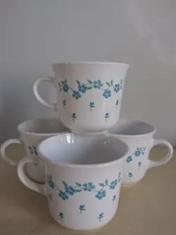VTG CORNNING WARE FORGET ME NOT BLUE FLORAL CUPS MUGS SET OF 4