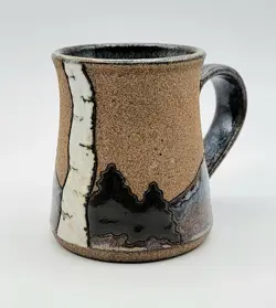 HANDMADE ART POTTERY EARTH TONES STONEWARE VINTAGE MUG SIGNED BY ARTIST