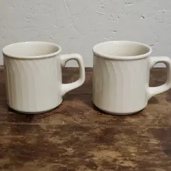SET OF 2 HOMER LAUGHLIN CHINA GOTHIC IVORY COFFEE MUGS VINTAGE