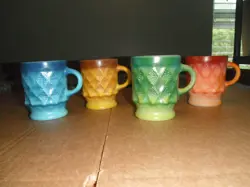 ANCHOR HOCKING FIRE KING VINTAGE COFFEE CUPS 4 MUGS KIMBERLY DIAMOND MCM RETRO