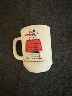 VINTAGE ANCHOR HOCKING / FIRE KING SNOOPY MUG CURSE YOU, RED BARON!