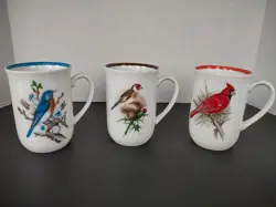 VINTAGE CM CHADWICK MILLER (SET OF 3) WILD BIRD MUGS TEA COFFEE CUPS - JAPAN