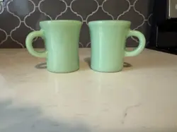 LOT 2 VINTAGE FIRE KING JADEITE OVEN WARE C HANDLED HEAVY COFFEE MUG 3 X 3 1/2