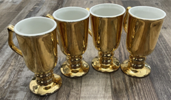 VINTAGE HALL GOLD PLATED IRISH COFFEE CUP FOOTED PEDESTAL MUGS #1272 LOT OF 4