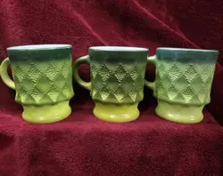 3 ANCHOR HOCKING FIRE KING VINTAGE GREEN COFFEE CUP MUG KIMBERLY DIAMOND