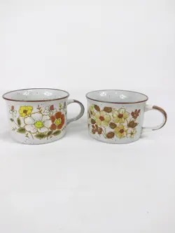 VTG PAIR LUNCH MATES SOUP MUGS CULTURA COLLECTION AUTUMN SPRING FLORAL COFFEE