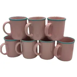 VINTAGE RIO CENTURY STONEWARE COFFEE MUGS PINK BLUE PASTEL JAPAN SET OF 7