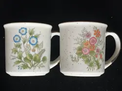 2 STONEWARE OTAGIRI COFFEE TEA MUGS CERAMIC 1970S VINTAGE FLORAL SPECKLED JAPAN