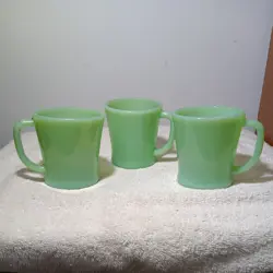 3 VINTAGE FIRE KING JADEITE D HANDLE COFFEE MUG CUP OVEN WARE GLASS USA 000595