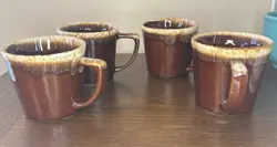 SET 4 VINTAGE MCCOY POTTERY BROWN DRIP GLAZE COFFEE MUG TEA CUP D HANDLE USA