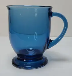 LARGE VINTAGE ANCHOR HOCKING COBALT BLUE GLASS FOOTED COFFEE MUG 16 OZ USA