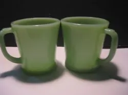 2 VINTAGE FIRE KING JADEITE D HANDLE COFFEE MUGS OVEN FIRE KING WARE