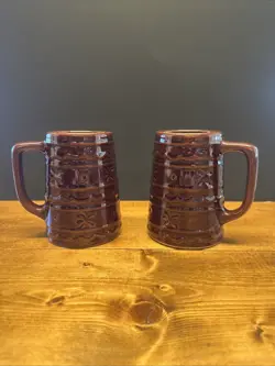 MARCREST DAISY DOT BEER STEIN MUG 20 OZ STONEWARE POTTERY BROWN VNTG USA