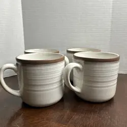 VTG PFALTZGRAFF CARMEN 4 SET COFFEE MUGS CREAM/BROWN RIM 10 OZ HEAVY