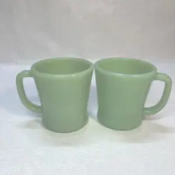 VINTAGE FIRE KING JADEITE D HANDLE MUGS MADE IN USA  LOT OF 2